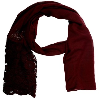 Lace Cotton Diamond Stole- Maroon